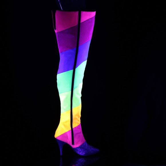 Rainbow Glow Glitter Heel Thigh High Boots - Picture 5 of 5